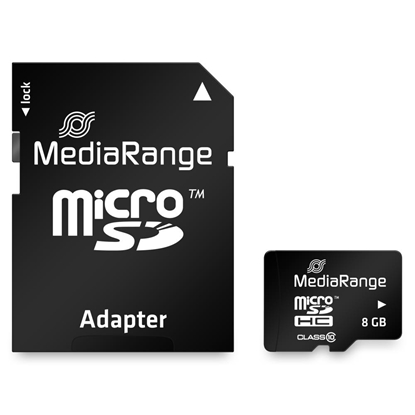 Picture of MEMORY MICRO SDHC 8GB C10/W/ADAPTER MR957 MEDIARANGE