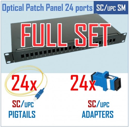 Attēls no Optiskais komutācijas paneļa komplekts | 19" | 24 portiem | SC/UPC adapteri| SC/UPC pigtaili