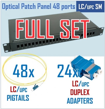 Attēls no Optiskais komutācijas paneļa komplekts | 19" | 48 portiem | LC/UPC adapteri| LC/UPC pigtaili