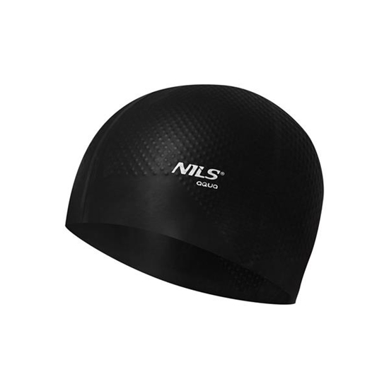 Picture of PELDCEPURE NQC SOLID COLOR BLACK SILICONE SWIMMING CAP DOTS NILS AQUA