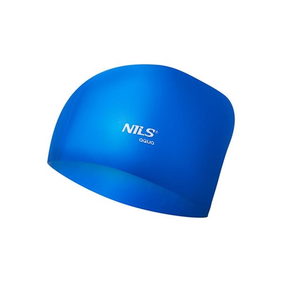 Picture of PELDCEPURE NQC SOLID COLOR BLUE SILICONE SWIMMING CAP FOR LONG HAIR NILS AQUA