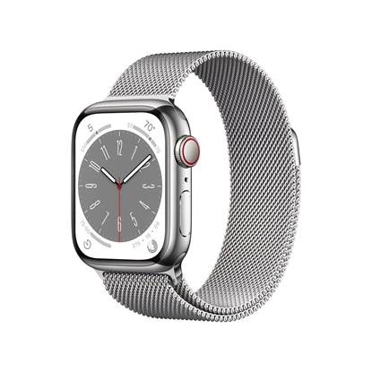 Attēls no Smartwatch Apple Watch 8 GPS + Cellular 41mm Silver Stainless Steel Srebrny  (MNJ83UL/A)