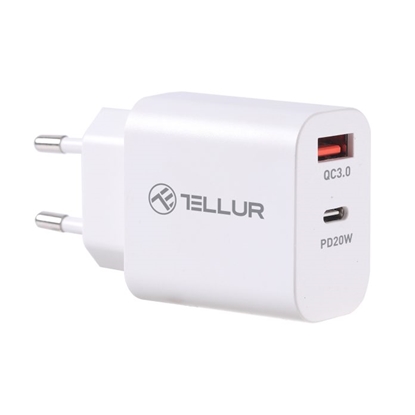 Attēls no Tellur Dual Port Wall Charger PDHC PD 20W + QC3,0 18W White