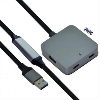 Attēls no VALUE USB 3.2 Gen1 Hub, 4 Ports (2x A+ 2x C), with Extension Cable, black, 10 m
