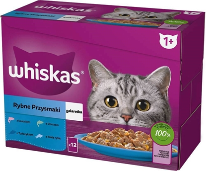 Picture of WHISKAS jelly sachets, flavours: White Fish, Cod, Salmon, Tuna - wet cat food - 12x85g