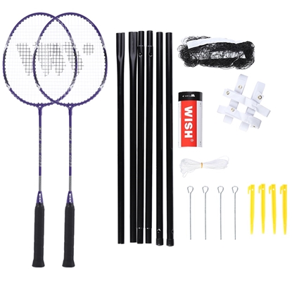 Picture of Wish Alumtec badminton racket set 4466 2 purple rackets + 3 shuttlecocks + net + lines