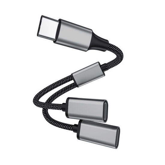 Изображение Adapteris 4SMARTS Adapter MatchCord USB-C to USB-C and USB-C, 20cm, Textil Black