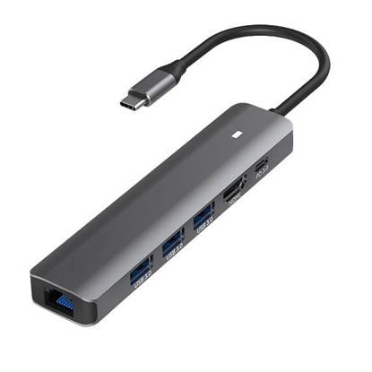 Изображение Adapter USB Extra Digital Adapteris USB Type-C - HDMI, LAN, 3x USB 3.0 Type-A, USB Type-C PD100W