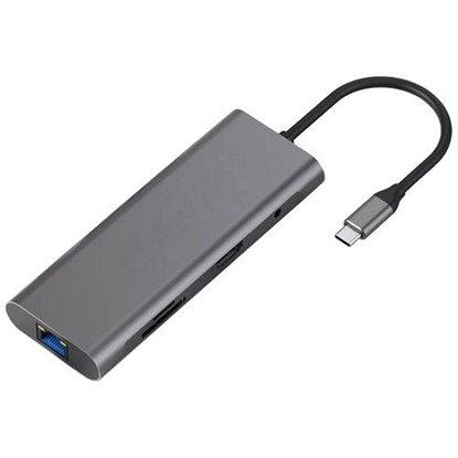 Изображение Adapteris USB Type-C -  HDMI, LAN, 3x USB Type-A, SD, TF, USB Type-C PD60W, Aux