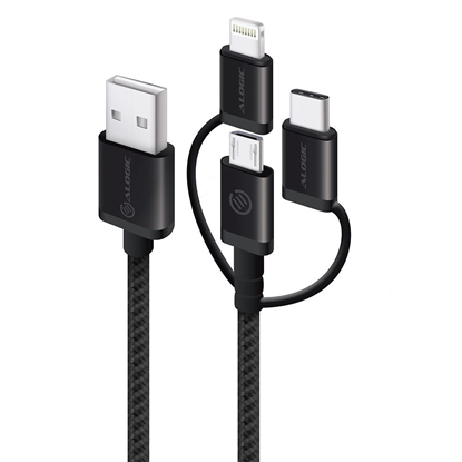 Attēls no ALOGIC 3-in-1 Charge & Sync Combo Cable - Micro USB + Lightning + USB-C - Prime Series - 30cm - Black