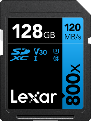 Attēls no Atm.kort. LEXAR PROFESSIONAL 800x SDXC UHS-I cards, C10 V10 U3, R120/45MB 128GB
