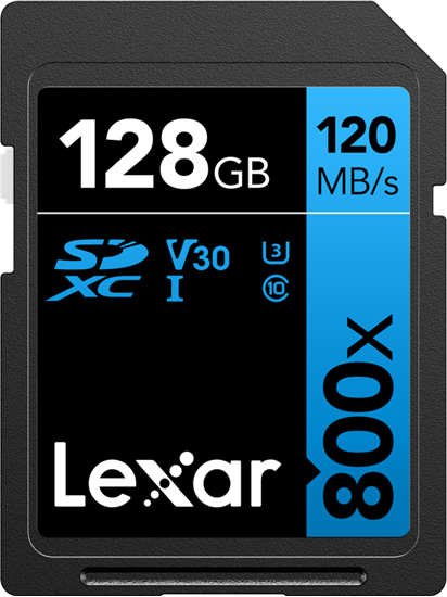 Изображение Atm.kort. LEXAR PROFESSIONAL 800x SDXC UHS-I cards, C10 V10 U3, R120/45MB 128GB