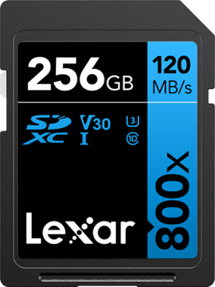 Picture of Atm.kort. LEXAR PROFESSIONAL 800x SDXC UHS-I cards, C10 V10 U3, R120/45MB 256GB