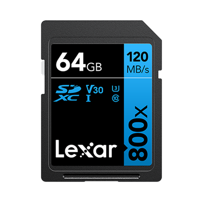 Изображение Atm.kort. LEXAR PROFESSIONAL 800x SDXC UHS-I cards, C10 V10 U3, R120/45MB 64GB