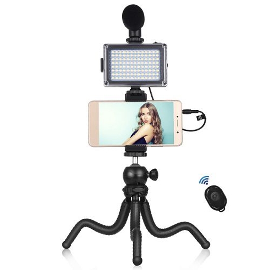 Picture of Blogerio rinkinys su lanksčiu stovu, LED apšvietimu, telefono laikikliu ir mikrofonu