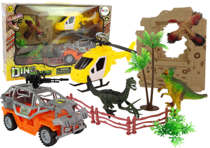 Изображение Didelis dinozaurų parko rinkinys su automobiliu ir sraigtasparniu