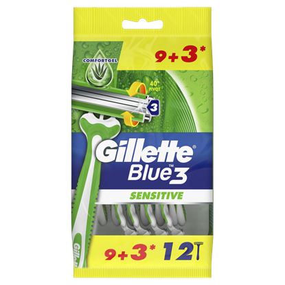 Изображение Gillette Gillette Blue3 Sensitive Vienkartiniai Skustuvai Vyrams, 9+3 vnt.