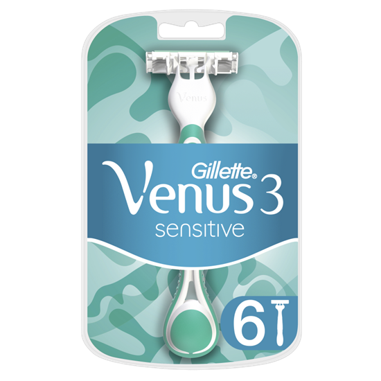 Изображение Gillette Venus 3 Sensitive Vienkartiniai Skustuvai Moterims, 6, Vnt. Pakuotė