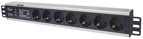 Picture of Intellinet 19" 1.5U Rackmount 7-Way Power Strip - German Type", With Surge Protection, 3m Power Cord (Euro 2-pin plug)
