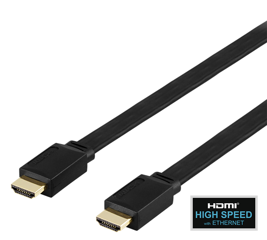 Изображение Kabelis DELTACO HDMI-HDMI plokščias, High Speed, 4K UHD, 3.0m, juodas / HDMI-1030F-K / 00100009