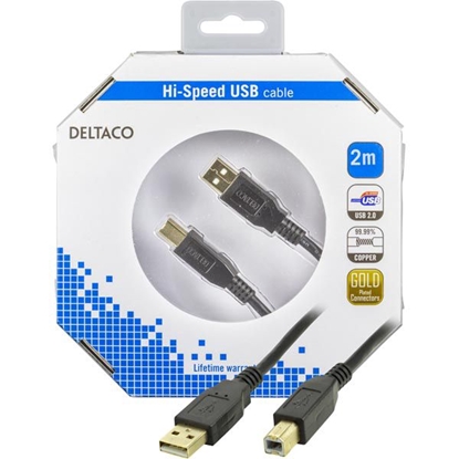 Attēls no Kabelis DELTACO USB 2.0 "A-B", 2.0m, juodas / USB-218S-K