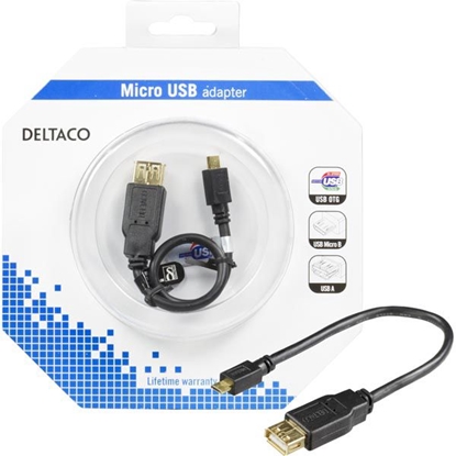 Attēls no Kabelis DELTACO USB 2.0 "micro B-AF" OTG, 0.2m, juodas / USB-73-K