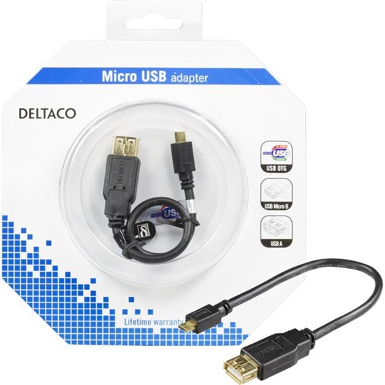 Picture of Kabelis DELTACO USB 2.0 "micro B-AF" OTG, 0.2m, juodas / USB-73-K
