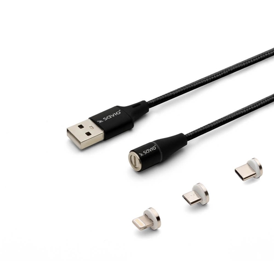 Picture of Kabelis SAVIO CL-155 USB 2m USB 2.0 USB C Micro USB A/Lightning Black