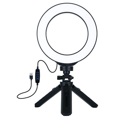Attēls no LED žiedinė lempa 16cm,su trikoju stovu 12-14.5cm, USB
