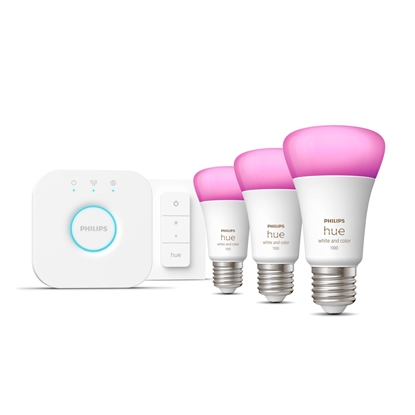 Изображение Philips Hue White and colour ambience Starter kit: 3 E27 smart bulbs (1100) + dimmer switch