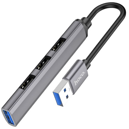 Изображение USB šakotuvas Hoco HB26 4-in-1 adapter USB-A to 1xUSB3.0 + 3xUSB2.0 pilkas