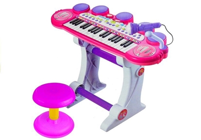 Изображение Vaikiškas pianinas su mikrofonu ir kėdute, rožinis