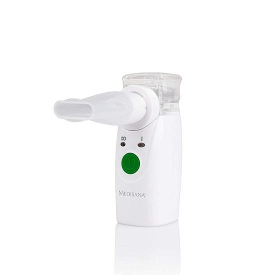 Picture of Medisana | High efficiency through innovative micro-membrane nebulisation (mesh technology) with ultrafine droplets. Automatically switches off when the tank is empty. Particularly effective through high respirable proportion. | Ultrasonic Inhalator, Mini