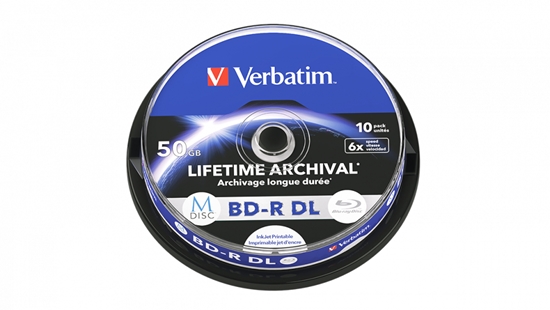 Picture of 1x10 Verbatim M-Disc BD-R BluRay 50GB 6x Speed Cakebox printable