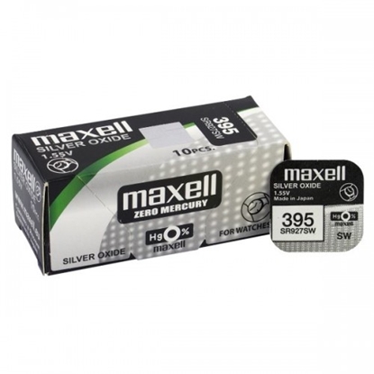 Изображение 395 399 baterijas 1.55V Maxell sudraba-oksīda SR927SW, 399 iepakojumā 1 gb.