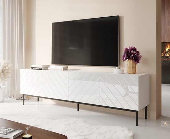 Изображение ABETO RTV cabinet on black steel frame 200x42x60 white/gloss white