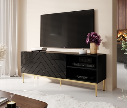 Picture of ABETO RTV cabinet on golden steel frame 150x42x60 black/gloss black