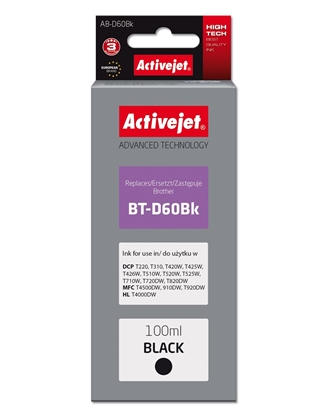 Attēls no Activejet AB-D60Bk Ink Cartridge (replacement for Brother BT-D60Bk; Supreme; 100 ml; black)
