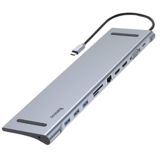 Изображение Adapter BASEUS USB-C į 2x HDMI, VGA, LAN, 3x USB-A, SD, TF, USB-C PD100W, Aux