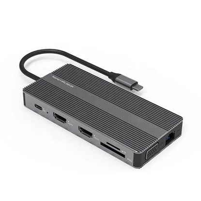Picture of Adapteris USB Type-C - 2x HDMI, VGA, LAN, 3x USB Type-A, SD, TF, USB Type-C PD100W, Aux