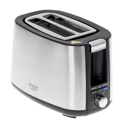 Attēls no Adler Toaster AD 3214 Power 750 W, Number of slots 2, Housing material Stainless steel, Stainless steel/Black