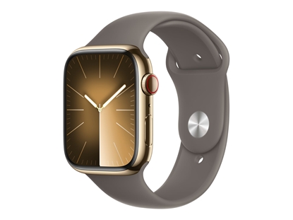 Attēls no Apple Watch Series 9 GPS + Cellular 45mm Gold Stainless Steel Case with Clay Sport Band - M/L