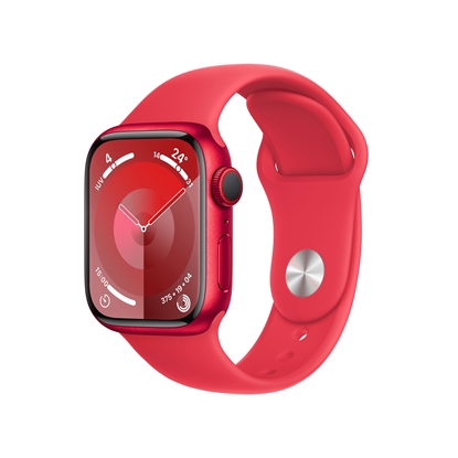 Attēls no APPLE WATCH SERIES 9 MRY63QL/A 41MM (PRODUCT) RED ALUMINIUM CASE WITH (PRODUCT) RED SPORT BAND