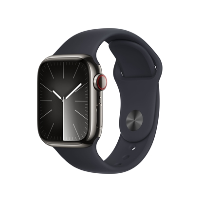 Picture of APPLE WATCH SERIES 9 41MM SILVER STAINLESS STEEL CASE WITH MIDNIGHT SPORT BAND MRJ83QL/A