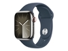 Изображение Smartwatch Apple Apple Watch Series 9 GPS + Cellular 41mm Silver Stainless Steel Case with Storm Blue Sport Band - S/M MRJ23ET/A