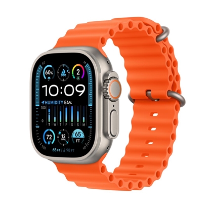 Attēls no Apple Watch Ultra 2 GPS + Cellular, 49mm Titanium Case with Orange Ocean Band