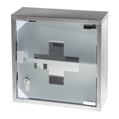 Attēls no Aptieciņa no metāla, ar stikla durtiņām, 300 x 120 x 300 mm, pelēkā krāsa