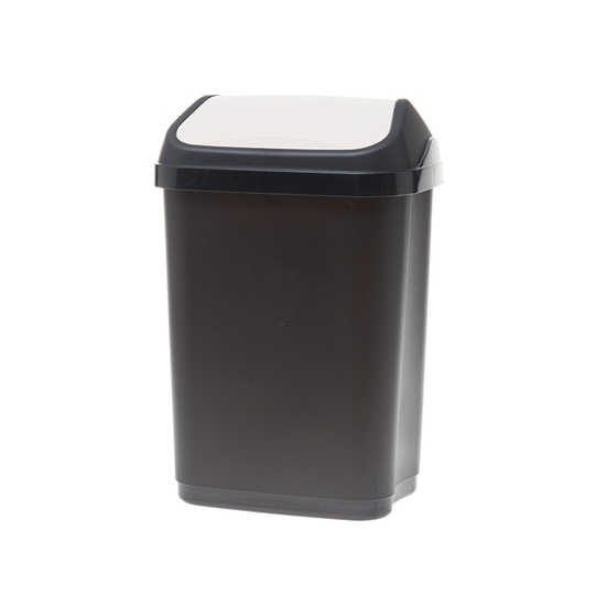 Изображение Atkritumu tvertne ar šūpoļveida vāku, 10 L, melna-baltā krāsā