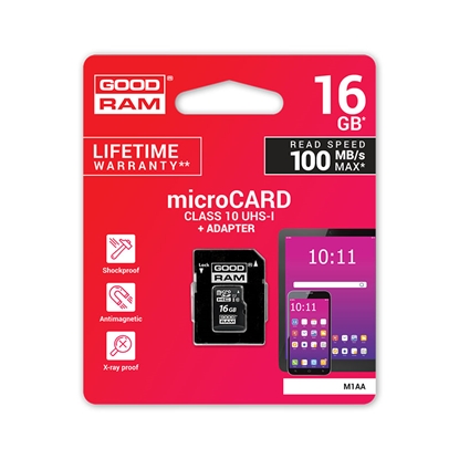 Attēls no Atmiņas karte MICRO CARD CL 10 UHS I 16GB + adapteris