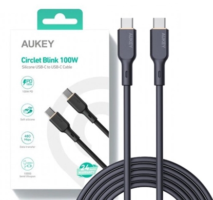 Picture of AUKEY CB-SCC102 USB-C Type-C Power Delivery PD 100W 5A 1.8m Silikon Black